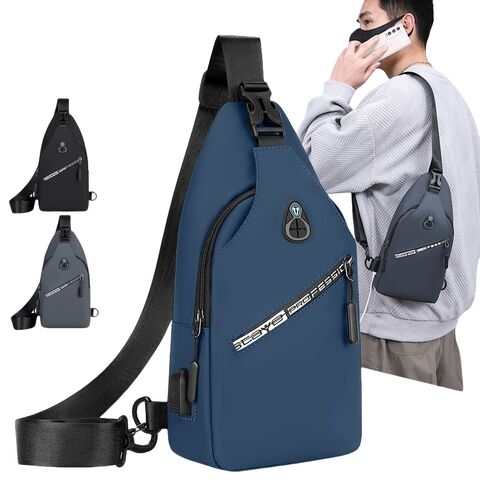 Custom Logo Crossbody Sling Backpack, Men's Daily Travel Solid Color ...
