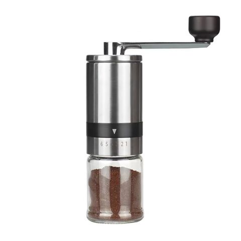 Manuelle Kaffeemühle mit Keramikmahlwerk, Edelstahl und Glasbehälter (1 Tasse), Kompaktes Design für kleine Mengen for sale at factory direct price