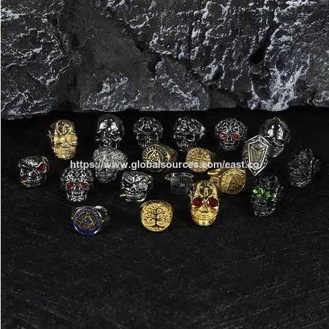 Heißer Verkauf Großhandel Punk Hollow Schädel Legierung Silber Ringe für Männer Halloween Dekoration Batch Fingerring für Männer Gothic Rock