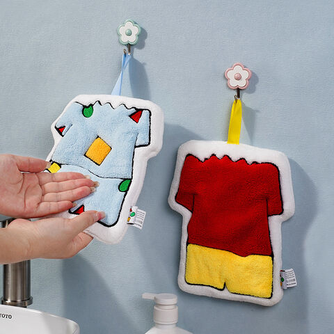 Mignonne serviette pour les mains Shin-chan à suspendre en polaire corail brodée - Petite serviette douce