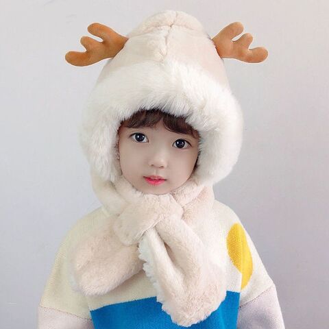 Conjunto de gorro y bufanda de invierno WOO para bebés, con astas gruesas, gorro de algodón cálido para niños y niñas for sale at factory direct price