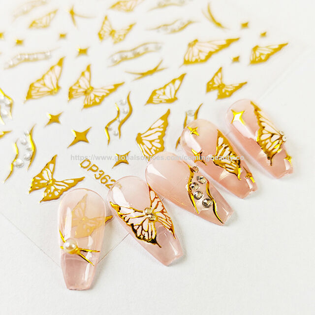 5d Nail Stickers High Quality Self-adhesive Gold Engrave Laser Sticker ...