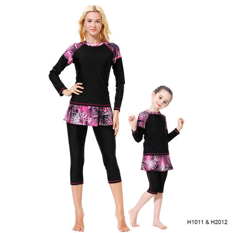 JJ Muslim Kids Summer Swimwear Full Cover Three Pieces Elegant Printing Islamic Swim Suits For Girls 3-15years for sale at factory direct price