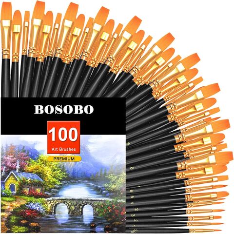 Set de Pinceles para Pintura, 10 Paquetes de 100 Pinceles con Punta Redonda de Pelo de Nylon para Artista, Pinceles para Pintura Acrílica, Óleo y Acuarela
