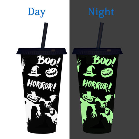 مخزون جديد كوب مضيء بلاستيكي أحادي الطبقة سعة 710 مل لتغيير لون القهوة والشاي والفاكهة كوب مضيء كوب فلورسنت for sale at factory direct price