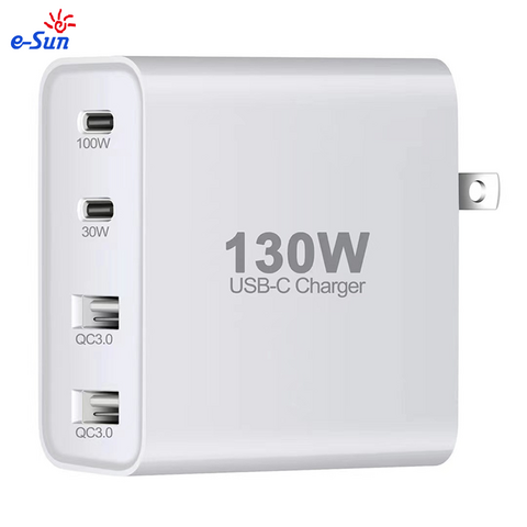 Chargeur GaN 130W de haute qualité, USB-C, 2C2A Chargeurs GaN pour ordinateur portable et smartphone