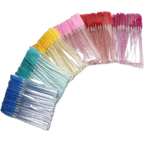 Varillas desechables de cristal con cepillo para pestañas de colores para injerto de pestañas, herramienta de maquillaje