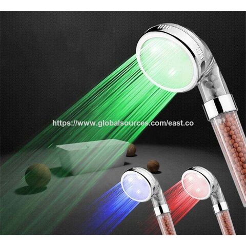 Bestseller Handbrause LED Duschkopf aus Kunststoff, Wassersparender Hochdruck-Badezimmerhahn, Zubehör mit Temperaturerkennung for sale at factory direct price