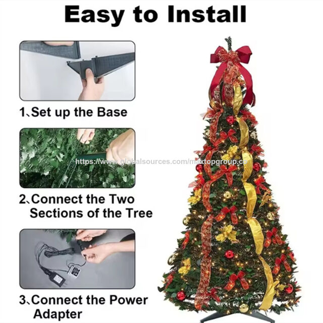 Collapsible Tree With Identation 1.2m/1.5m/1.8m/2.1m Collapsible Christmas Tree Pop Up Pre-lit Christmas ...