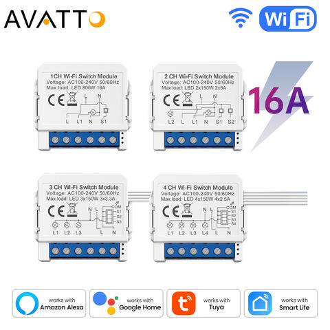 AVATTO Tuya 10A Interruptor WiFi Módulo de Interruptor Inteligente Avatto Módulo Inteligente Color Azul 1/2/3/4 Gang Interruptor de Circuito Inteligente WiFi