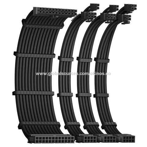 Okinos, 16AWG PSU Cables, 1x24Pin ATX / 1x8Pin(4 4) EPS / 2x8Pin(6 2) PCIE PSU Kit de cables de extensión, 30cm con peines, negro