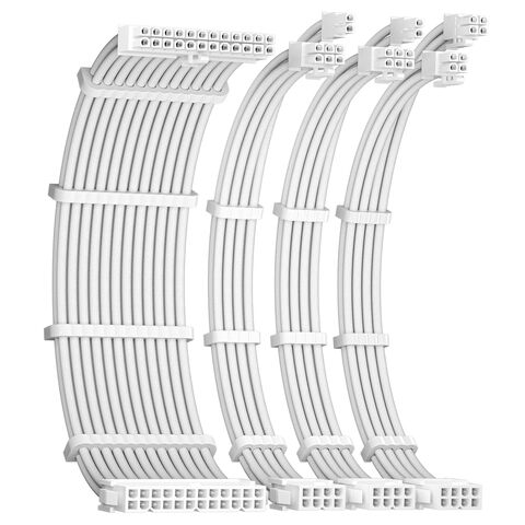 Okinos, 16AWG PSU Cables, 1x24Pin ATX / 1x8Pin(4 4) EPS / 2x8Pin(6 2) PCIE PSU Kit de cables de extensión, 30cm con peines, blanco
