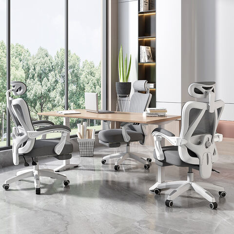 Chaise de Bureau Ergonomique à Haut Dossier, Siège de Bureau en Maille Respirante avec Support Lombaire et Appui-Tête Réglables, Siège de Travail Pivotant