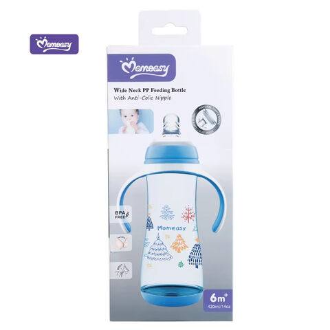 رضاعة أطفال Momeasy PP واسعة العنق خالية من مادة BPA، سعة كبيرة، تصميم جديد، 420 مل - رضاعة أطفال واسعة العنق