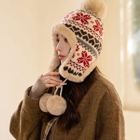 Wholesale Cute Three Balls Design Fluffy Snowflake Pattern Ear Protection Hats Winter Thickened Warm Keeping Wool Caps Trapper Hat Ear Protection Hat Wool Hat Buy China Wholesale Hat 4.4 Globalsources...