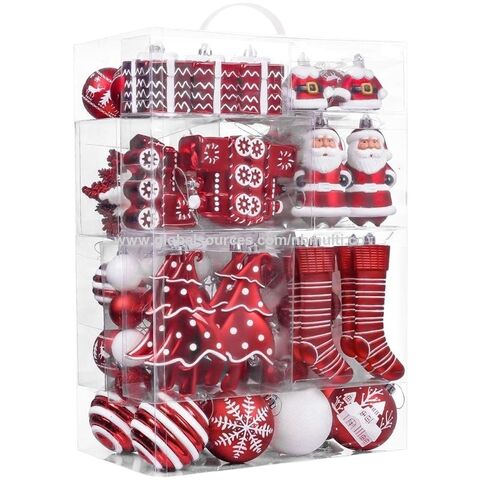 Adornos Navideños Rojos Premium Irrompibles, Juego de Bolas de Navidad Colgantes de Plástico