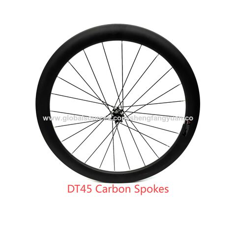 Paire de roues de vélo de route 700c avec freins à disque, profil de 45mm, rayons en carbone, moyeux, jantes, pneu tubulaire, fibre de carbone, ultra-légères for sale at factory direct price