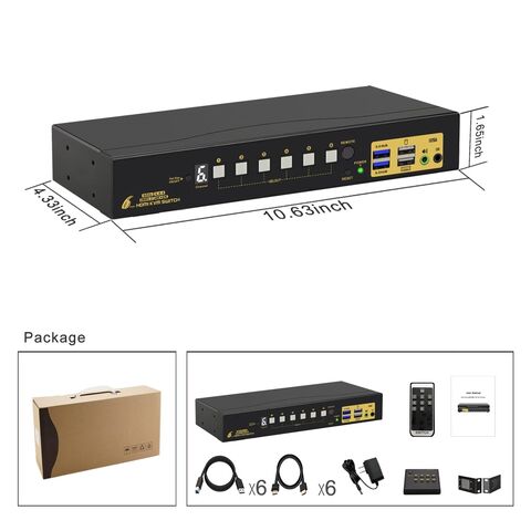 6 Port Rack Mount Hdmi Kvm Switch Dual Monitor 4k60hz With Audio, 2 Pcs