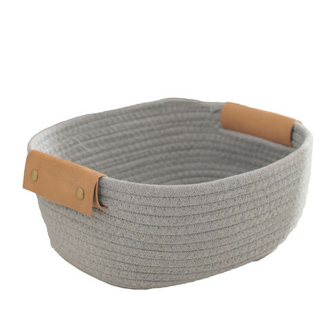 Wäschekorb für den Haushalt aus Baumwollseilgewebe mit Ledergriffen im Großhandel for sale at factory direct price