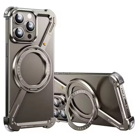 IDock Aluminium legierung rahmenlose Design Z Telefon hülle für iPhone 13/15/14 Pro/Max mit drehbarem Ring halter Magnetische Kicks tand abdeckung for sale at factory direct price