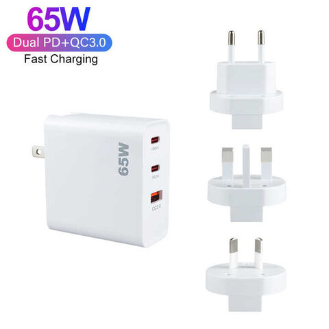 شاحن فائق السرعة 65 واط GaN، شاحن بمنفذ مزدوج PD 3.0 USB C، محول طاقة نوع C، شاحن حائط 65 واط للهاتف المحمول والكمبيوتر المحمول والتابلت