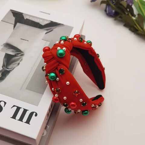 Serre-tête de perles de diamant avec nœud, couleur tendance, serre-tête de perles, pince à cheveux haute, bord large, accessoires de cheveux de Noël