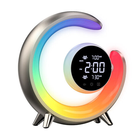 Neue RGB-Beleuchtung Ambient Beleuchtung Wecker Snooze LED Nachttischlampe Wireless Lautsprecher White Noise Machine G-Form Lautsprecher