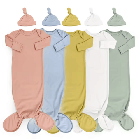 Neue Babyschlafsäcke mit Rundhalsausschnitt, Baby-Knotenkleider nach Maß, Bio-Babykleid mit langen Ärmeln und Blumenknoten
