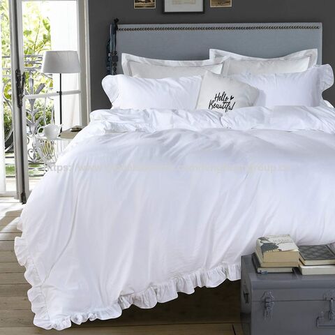 Housse de Couette Blanche à Volants Shabby Chic en Coton Lavé, Style Ferme Bohème, Esthétique Mignonne, Ensemble de Literie Housse de Couette 3 Pièces for sale at factory direct price