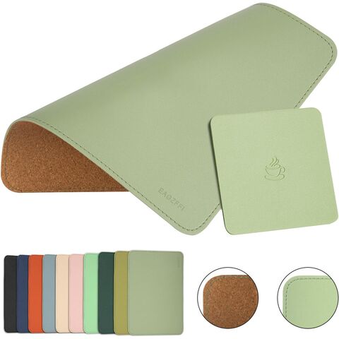 Mauspad aus Leder, Mauspad aus Holz, Beidseitiges Mauspad, Genähte Kanten, Ausgestattet mit Untersetzer-Mauspads für Laptop, Büro & Zuhause