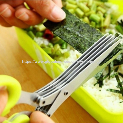 Gunting Daun Bawang Baja Tahan Karat Gunting Bumbu Dapur 5 Lapis Multifungsi Aksesori Dapur Rumah Tangga for sale at factory direct price