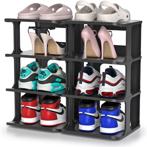 Stapelbares Schuhregal für Schrank, 4 Ebenen 2 Spalten Schuhregal-Organizer für Schlafzimmer, Eingangsbereich, Studentenwohnheime, Grau, freistehend for sale at factory direct price
