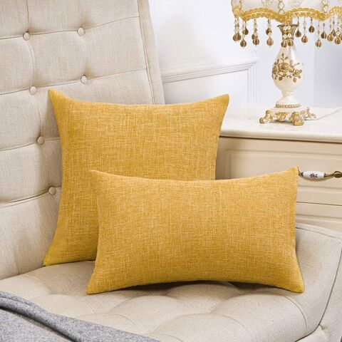 Conjunto Anickal de 2 Capas de Almofada Amarelo Mostarda 45x45 cm, Capas de Almofada Quadradas Decorativas Rústicas de Linho para Sofá