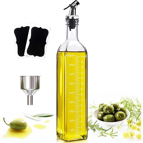 Olivenöl-Spender, Essig- und Olivenölflaschen-Spender 500 ml/17 oz, Ölflaschen für die Küche mit 1 Ausgießer, 2 Etiketten
