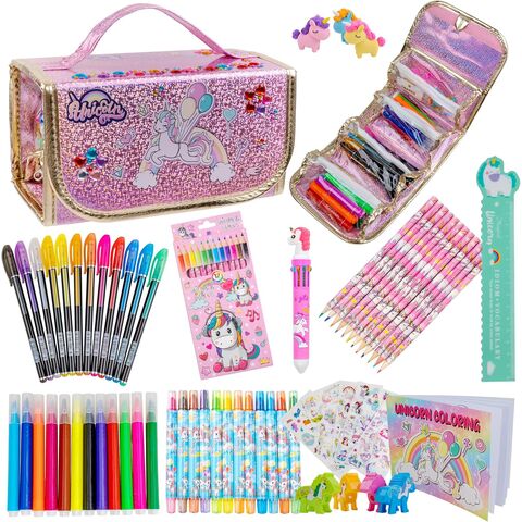 Duftmarker-Set mit Fruchtaroma, Einhorn-Federmäppchen, Farbstifte, Drehstifte, Perfektes Einhorn-Kunstzubehör für Mädchen