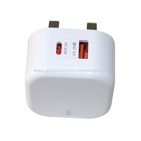 شواحن بريطانية فاخرة PD20W + QC3.0 لأجهزة iPhone، شواحن سريعة للهواتف المحمولة، شواحن حائط بمنفذين، شواحن سفر for sale at factory direct price