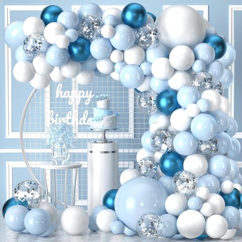 Blauer Ballonbogen Kit, 135 Stück Metallic Blaue Weiße Ballons für Baby Shower Junge Geburtstag Baby Hai Ozean Meer Party Junggesellinnenabschied
