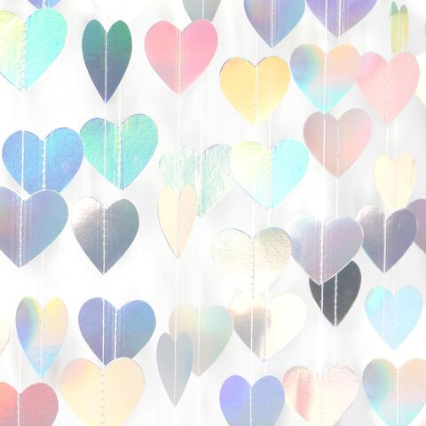 Guirnalda de Corazones Holográficos Disco para Decoración de Fiestas - 15.85m Adorno Colgante para Bodas, Pancarta de Serpentinas Neón para Cumpleaños for sale at factory direct price