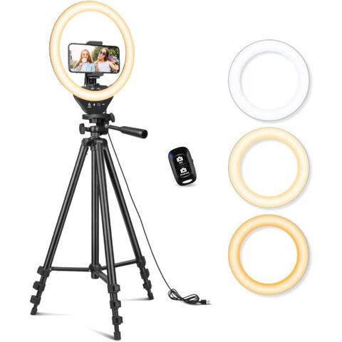 Anillo de Luz LED de 10'' con Trípode Extensible de 50'', Aro de Luz con Soporte para Teléfono para Transmisiones en Vivo/Maquillaje/Videos de YouTube/TikTok for sale at factory direct price