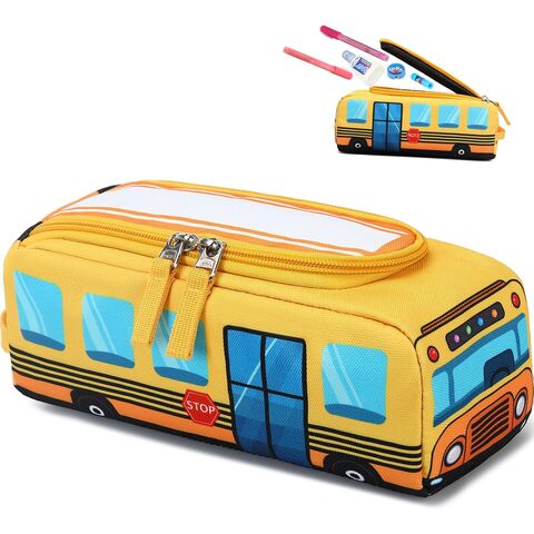 Estojo Escolar Kawaii para Meninos e Meninas, Bolsa de Lápis, Porta Lápis em Formato de Ônibus Escolar Amarelo para Estudantes