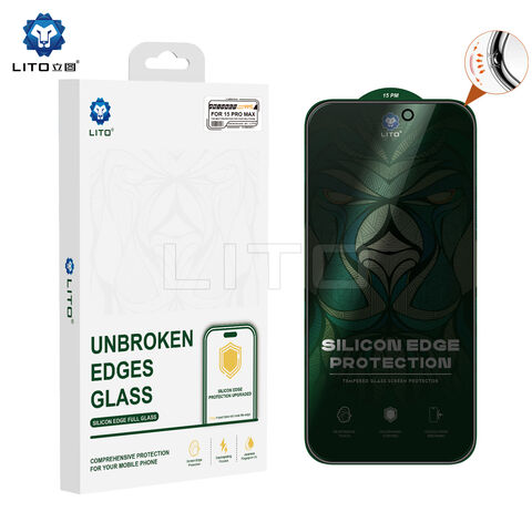 Protetor de tela de vidro temperado Lito com borda de silicone e privacidade para iPhone 15 16 for sale at factory direct price
