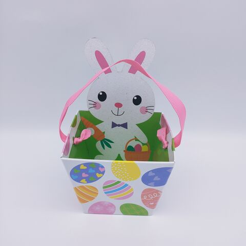 Small Easter Cardboard Baskets for Kids Happy Easter Gift Baskets with Handles Bunny shape mini easter candy box with handle for sale at factory direct price