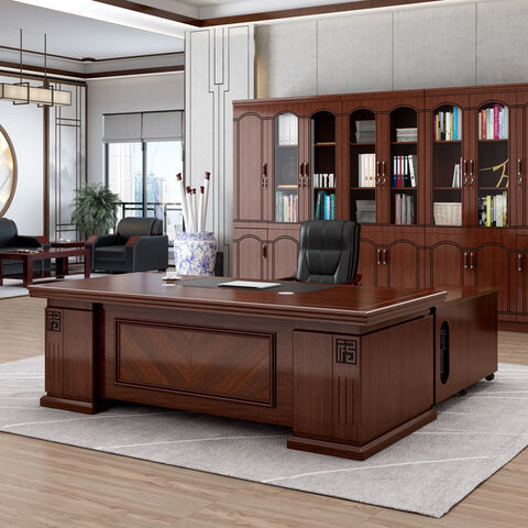 Mesa de escritório de madeira maciça para chefe, combinação de mesa e cadeira simples e moderna para presidente, mesa de supervisor e gerente, mesa Taipan