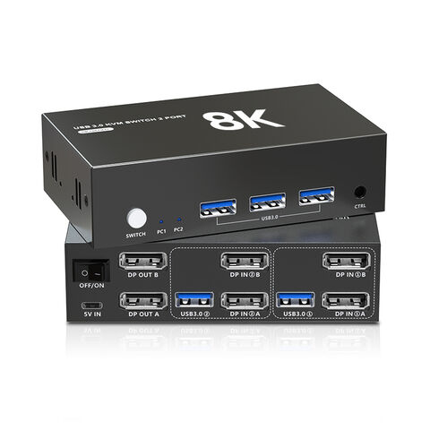 Interruptor de alta calidad directo del hdmi del precio competitivo con el INTERRUPTOR 8K @ 60Hz 3 * USB3.0 del DP KVM de 2 PUERTOS dual for sale at factory direct price