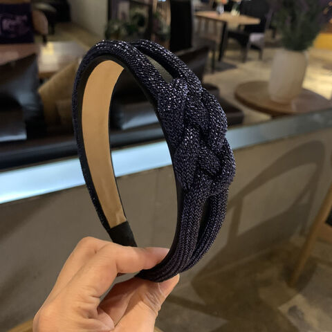 Accessoires Serre-tête doré pour femmes, large serre-tête avec personnalité, tissage de cheveux à nœud papillon, tissu décoratif