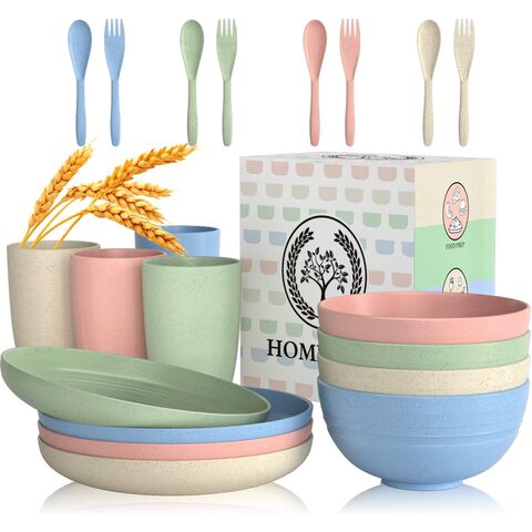 Wheat Straw Dinnerware Sets, 20pcs Dishes Dinnerware Sets Microwave And ...