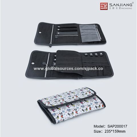 Venta Caliente 2024: Organizador de Joyas de Cuero Genuino de Lujo con Diseño Personalizado, Bolsa de Viaje, Estuche Enrollable para Joyas, Color Negro for sale at factory direct price