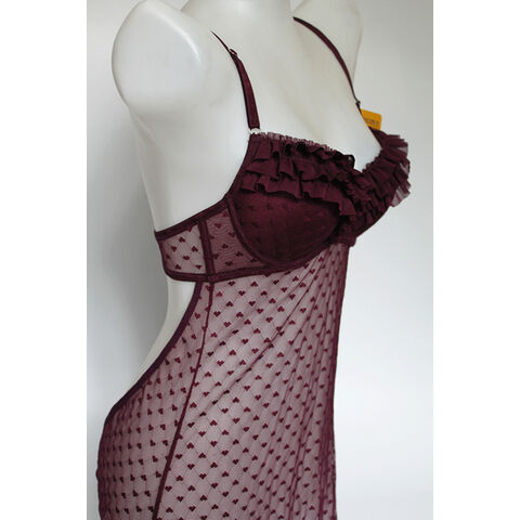 Chemise de Nuit Femme Nuisette Col en V Style Cour Maille Robe de Nuit Sexy Dentelle Chemise de Nuit Robe d'Intérieur Fille
