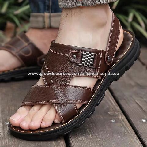 Herren Sandalen Leder Offene Zehenpartie Strandsandale Outdoor Sommer Sportsandalen Schuhe für Herren