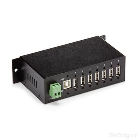 Hub USB 2.0 Industrial Metálico Personalizado de 7 Portas - Hub USB-A Industrial com Proteção ESD e Proteção contra Surtos de 350W - Trilho DIN